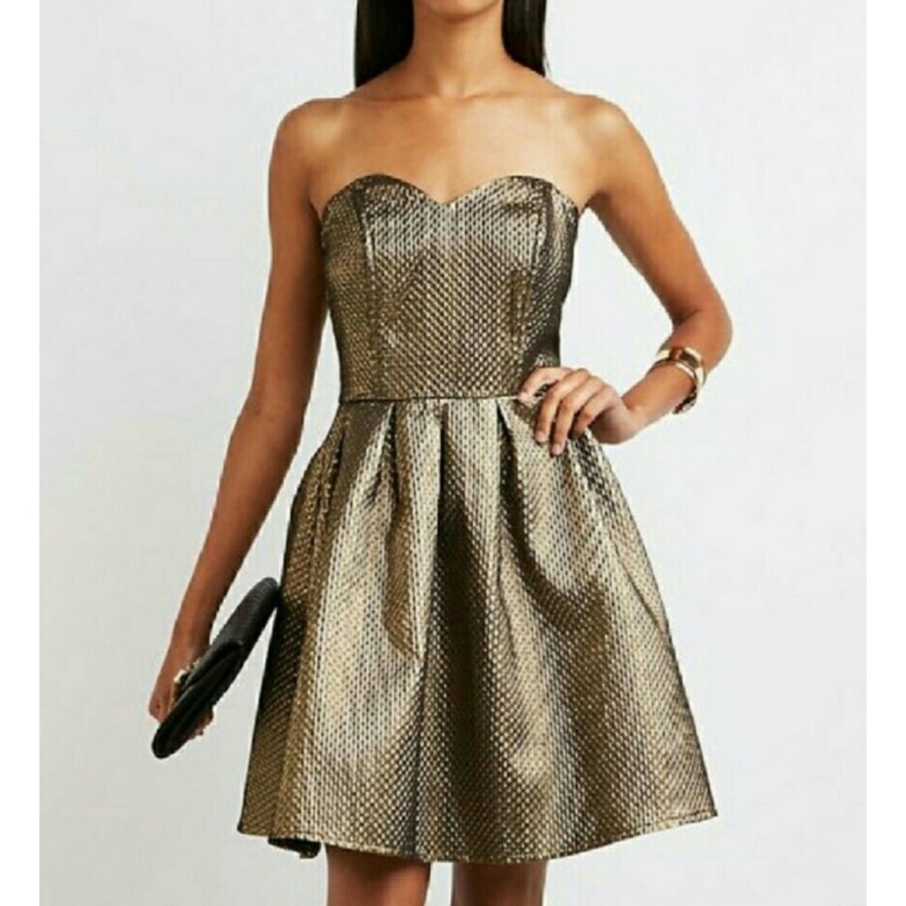 Charlotte Russe Glam Squad Metallic Party Dress Gold Size L